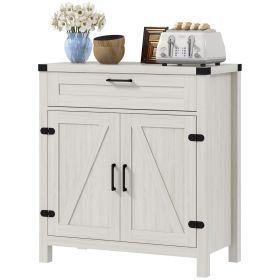 HOMCOM Modern Farmhouse Sideboard Storage Cabinet, Buffet Cabinet with 2 Barn Doors and Drawer for Dining Room, White Oak