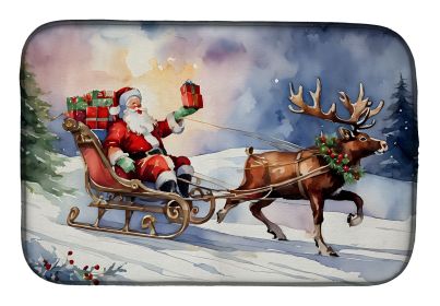 Christmas Santa and Sleigh Dish Drying Mat Absorbent Dish Drying Mat Pad for Kitchen Counter Dish Drainer Mat for Countertop, 14 x 21", Multicolor