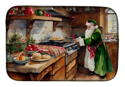 Cookies with Santa Claus Father Christmas Dish Drying Mat Absorbent Dish Drying Mat Pad for Kitchen Counter Dish Drainer Mat for Countertop, 14 x 21"