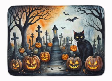 Black Cat Spooky Halloween Memory Foam Kitchen Mat Machine Washable Anti-Fatigue Mat Cushion Comfort Bath Mat or Kitchen Rug