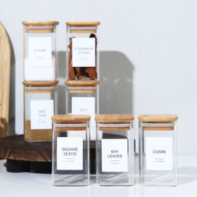 18 PCS Square Seasoning Jar  240ml Bamboo Wood Glass Canister