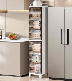 7.87*9.96*52.76inch Narrow Gap Folding Storage Cabinet Plastic Magnetic Door Storage Organizer Cabinet for Kitchen, Bathroom, Bedroom Small S