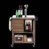 Outdoor Wicker Bar Cart, Patio Wine Serving Cart w/Wheels