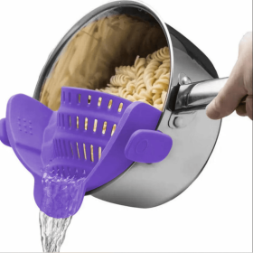 1pc Adjustable Clip-On Strainer for Pots, Pans & Bowls – Universal Kitchen Colander, Durable Cooking Pasta Strainer (Color: Purple)