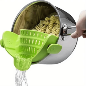 1pc Adjustable Clip-On Strainer for Pots, Pans & Bowls – Universal Kitchen Colander, Durable Cooking Pasta Strainer (Color: Green)