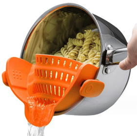 1pc Adjustable Clip-On Strainer for Pots, Pans & Bowls – Universal Kitchen Colander, Durable Cooking Pasta Strainer (Color: Orange)