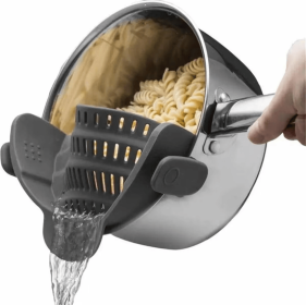1pc Adjustable Clip-On Strainer for Pots, Pans & Bowls – Universal Kitchen Colander, Durable Cooking Pasta Strainer (Color: Grey)