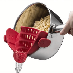 1pc Adjustable Clip-On Strainer for Pots, Pans & Bowls – Universal Kitchen Colander, Durable Cooking Pasta Strainer (Color: Red)