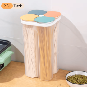 4-Compartment Plastic Cereal Storage Container - Airtight Food Organizer for Grains, Pasta & Dry Goods, Kitchen Pantry Moisture-Proof Fresh-Keeper Box (Color: 2.3L-DarkColor)