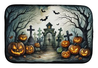 Graveyard Spooky Halloween Dish Drying Mat Absorbent Dish Drying Mat Pad for Kitchen Counter Dish Drainer Mat for Countertop, 14 x 21", Multicolor (Default: Default)